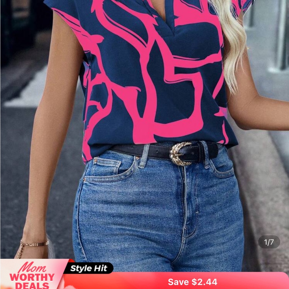 Stylish Women's Pink and Blue Top